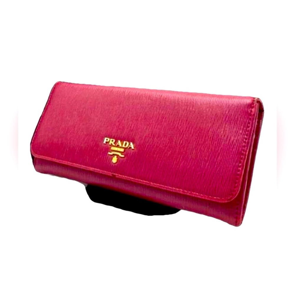 Prada Red Saffiano Lux Leather Logo Flap Continental Wallet